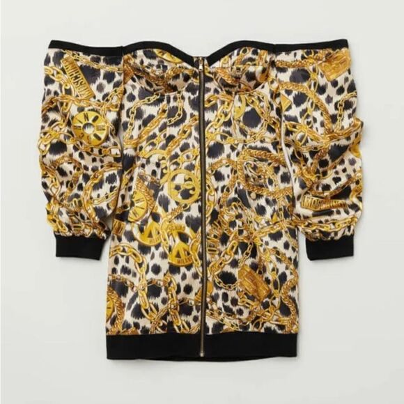 H&M x Moschino TV Mini Gold Black Dress Chain Print Size 0 - Picture 9 of 15
